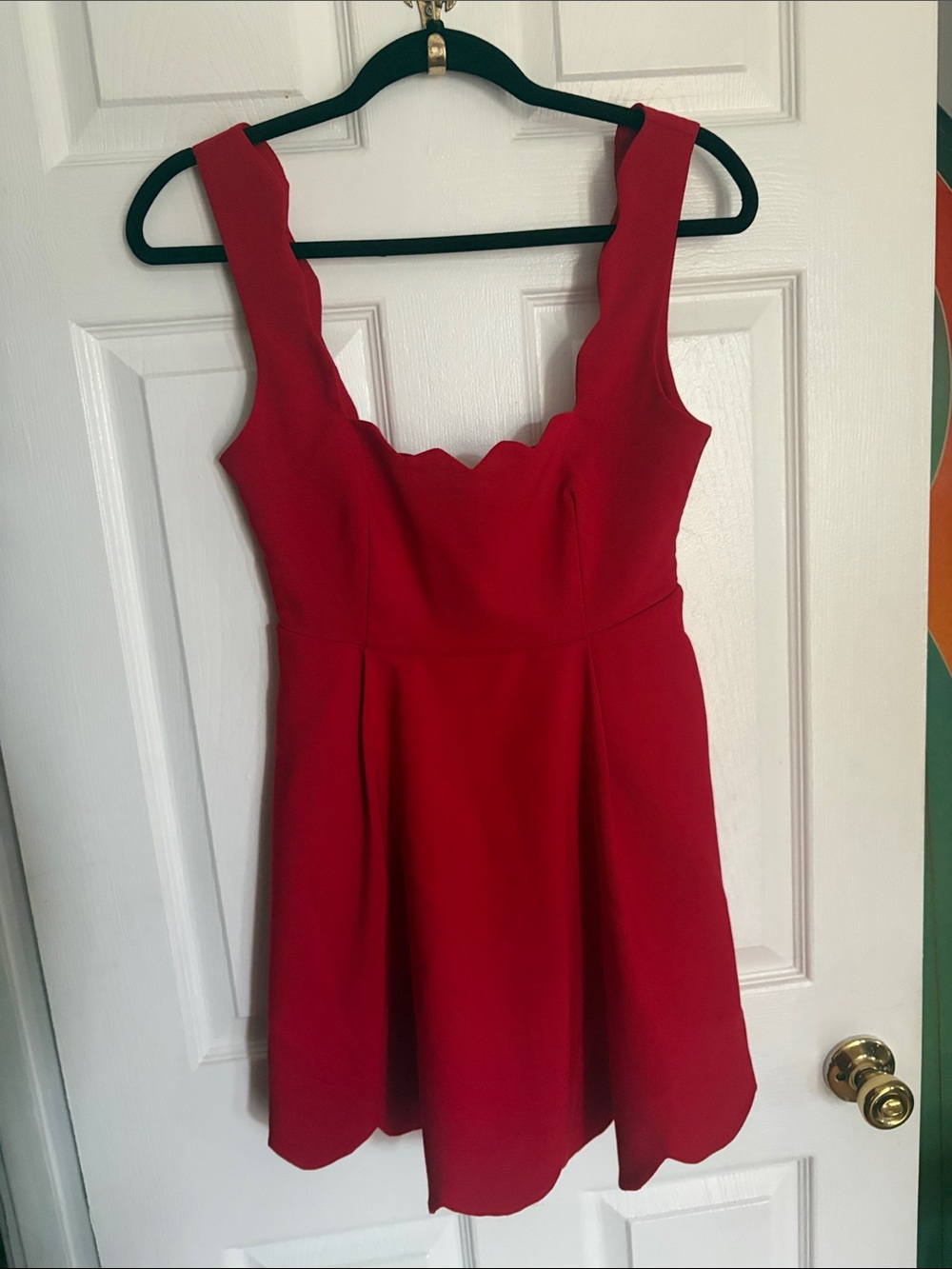 Nasty Gal Red Solid Scalloped Straps/Neckline Mini Dress Women’s Size S